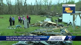 Salvation Army national commander visits Blair storm relief center