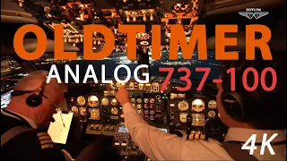 Boeing 737 -100 analog night Landing Leipzig / Halle | Pilot cockpit view | Real sound ATC Callouts