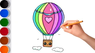 How to Draw Parachute 🪂 For kids and Toddlers | Easy Step by Step | Drawing Air Balloon