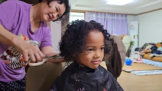 Getting a HAIRCUT from Korean Grandma/Our 5-Year old wants to be like HIS FRIENDS