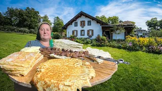 VILLAGE MOTHER COOKS 4 DISHES AT A TIME IN SADZH! UNIQUE RECIPE, Fasali, Afarar, Kuymak, and Kebab