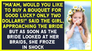 Poor little girl came up to the bride with a bouquet and asked for a penny, the bride saw her hair