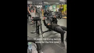 13 years old trying bench press for the first time