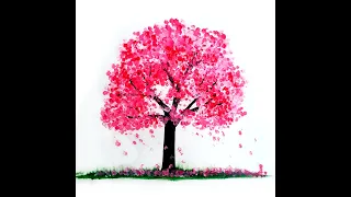 How to Paint Cherry Blossom Tree / Acrylic / With Q Tips ( Cotton Buds ) / Easy For Beginners