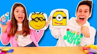 SLIME ART CHALLENGE Mystery Wheel & How To Make Minions Diy Art