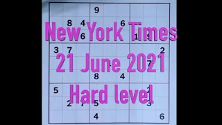 Sudoku solution – New York Times 21 June 2021 Hard level