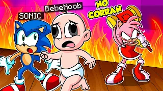 AMY SE ENOJA CON SONIC Y BEBE NOOB 😡😨 BEBE NOOB ESCAPA DE AMY EN MINECRAFT TROLL