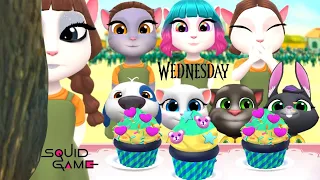 My Talking Angela 2😍 Squid Game Cake and Cookie🥨 Wednesday Enid Bianca vs Squid Doll
