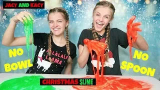 No Bowl No Spoon Christmas Slime Challenge ~ Jacy and Kacy