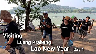 Lao New Year, Boat ride to the island, visit temple in Luang Prabang