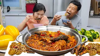 집밥 먹방 | 밥 두그릇 뚝딱!! 밥도둑 고등어김치찜,연근조림,가지볶음,브로콜리(ft.참외) godeungeo kimchi jjim MUKBANG EATING SHOW