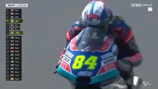 Moto3 rider Jakub Kornfeil JUMPS over fallen bike 20-05-2018