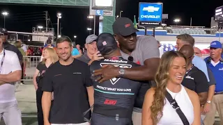 Michael Jordan congratulates Bubba Wallace on Daytona pit road