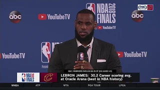 LeBron James reacts to controversial reversed charge call in Game 1 | 2018 NBA FINALS