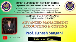 Operations Research - Costing || CA FINAL Old || Prof JIGNESH SANGANI    Day 4 Part 1 ||Crash Course