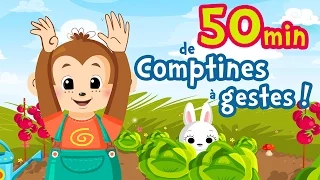 50min of French Nursery Rhymes with gesture for kids and babies (A green mouse, My donkey...)