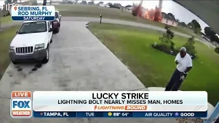 Watch: Lightning Strike Nearly Hits Man Turning Off Sprinklers In FL