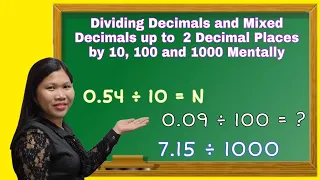 Dividing Decimals and Mixed Decimals up to 2 Decimal Places by 10, 100 and 1000 Mentally