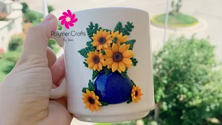 Eng sub included! Polymer clay sunflower mug - ماج زهرة عباد الشمس بالصلصال الحراري