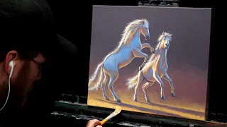 Acrylic Wildlife Painting of White Horses - Time-lapse - Artist Timothy Stanford