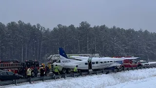 Plane makes emergency landing on Virginia highway in snowstorm