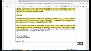 Grade 12 - Audit report analysis Accounting (Accounting): May/June 2021 exam