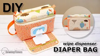 DIY Diaper Bag | How To make a Baby Bag with wipe dispenser [sewingtimes]