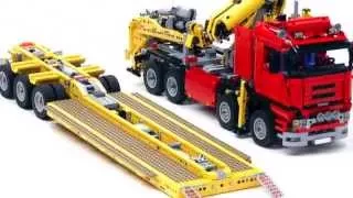 US style lowboy with jeep and booster "Trailer Tr4 MkII 8258" build with LEGO®
