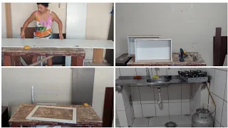 Transformando Uma Cozinha de Uma Casa Alugada  Reaproveitando  Portas e gavetas de Guarda roupas