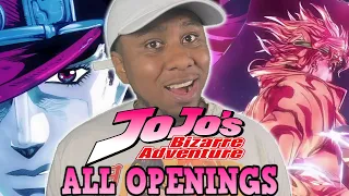 I'VE BEEN SLEEPING ON THIS! First Time Reacting to All Jojo's Bizarre Adventure Openings!