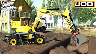 Farming Simulator 19 - JCB HYDRADIG 110W Excavator Digging Dirt From A Trench