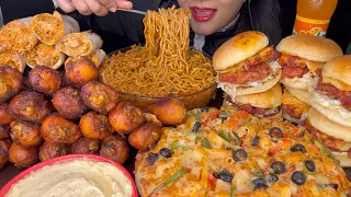 ASMR EATING CHICKEN LEG PIECE,SPICY NOODLES,CHICKEN BURGER,CHICKEN SHAWARMA,DOMINOS PIZZA