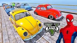 CARROS Fusca com Homem Aranha e Heróis! Carros Clássicos na Mega Rampa - GTA V Mods - IR GAMES