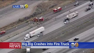Big Rig Crashes Into Fire Truck Responding To Freeway Accident