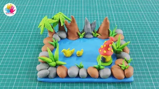 3D Landscape with clay. Clay Iceland tutorial for kids. Nature view with play doh. Clay art craft.