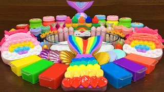 MERMAID RAINBOW !!! Mixing makeup, clay and more into GLOSSY slime!!!Satisfying Slime Video #89