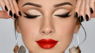 RED LIPSTICK & GLITTER Holiday Glam Makeup Tutorial