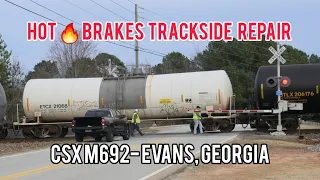 HOT 🔥 BRAKES Trackside Repair, Defect Detector Alert Stops CSX M692, Evans, Georgia 02-18-2024