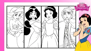 Disney PRINCESSES All Together Coloring Page ARIEL JASMINE ANNA SNOW WHITE Princess Compilation