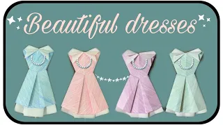 Origami dress: How to make pretty Origami dresses - Origami wedding dress.👗