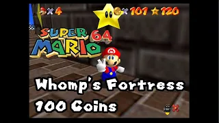 Super Mario 64 - Whomp's Fortress 100 Coins Walkthrough