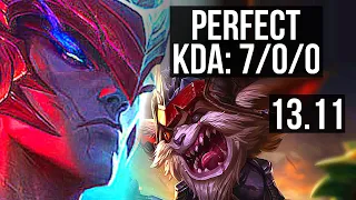 YONE vs KLED (TOP) | 7/0/0, Godlike, 300+ games | KR Grandmaster | 13.11