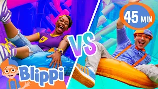 Blippi and Meekah Race in a Neon Bounce House + More Challenges! Blippi Game Show | Episode 2