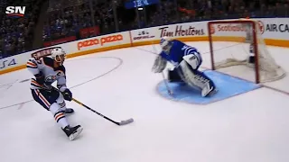 Curtis McElhinney closes five hole on Connor McDavid breakaway