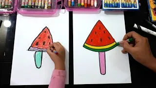 Dạy vẽ que kem Dưa hấu ♥ How to Draw a Watermelon Ice Cream ♥