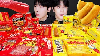 ASMR MUKBANG | HONEY JELLY CANDY Desserts ( Red VS yellow Food, Noodles Jelly, Ice cream)