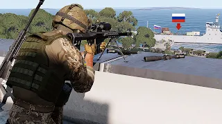 Assassination mission! Ukrainian sniper kills Russian general aboard arms ship in Crimea port -ARMA3