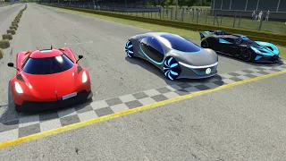 Koenigsegg Jesko Absolut vs Mercedes Benz Vision AVTR vs Bugatti Bolide at Monza Full Course