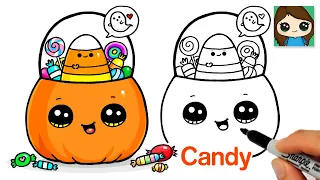 How to Draw Candy 🍬🎃Cute Halloween Art 🍭Trick or Treat Bucket