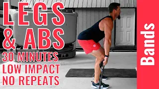 30 Minute Resistance Band Legs and Abs Workout - No Repeat - Low Impact